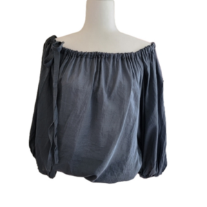 Elan Grey Cotton/Silk Blend Off Shoulder Peasant Blouse One Size